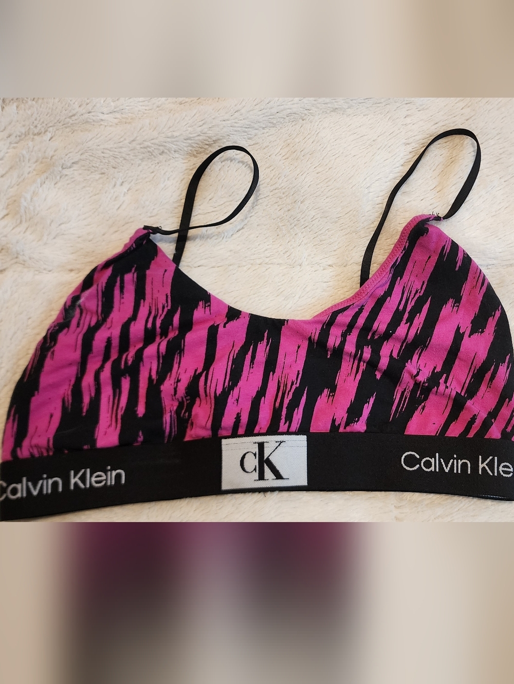 Calvin Klein Magenta & Black Logo Bralette Size Medium